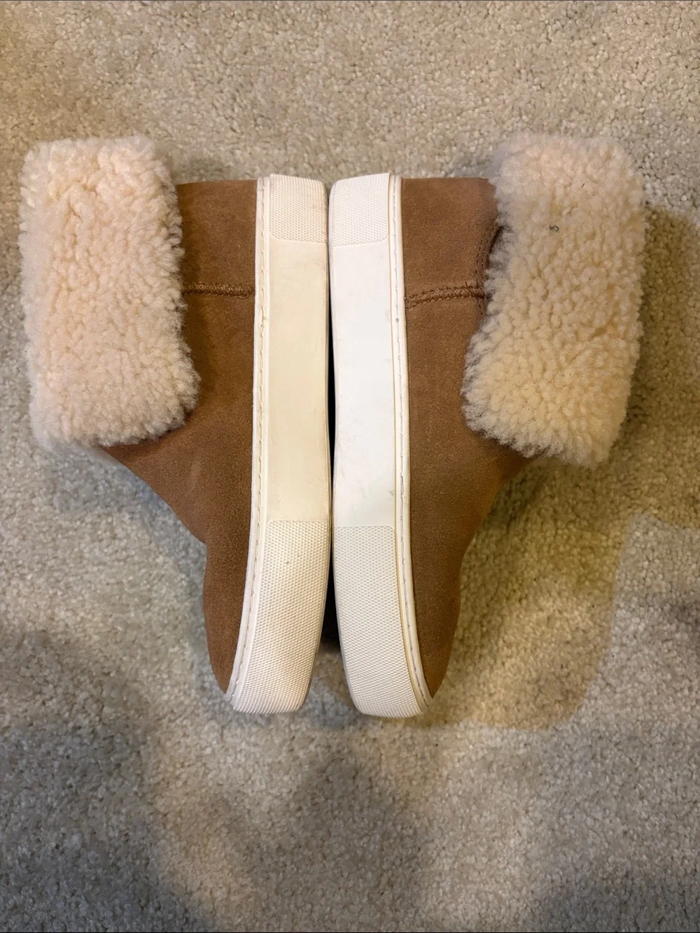 UGG Tan Suede Shearling Cuff Slip-On Sneakers-Size 5.5